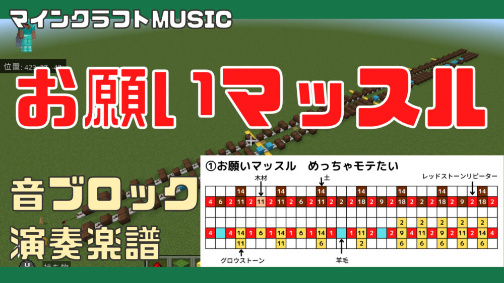 マインクラフト お願いマッスル の音ブロック演奏の作り方 統合版対応 プログラマーマミィ